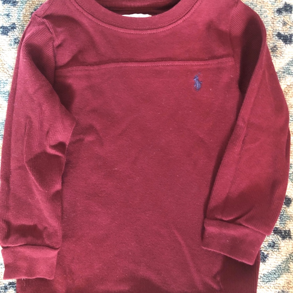 Ralph Lauren Crew Neck Long Sleeve Waffle Knit Shirt For Baby Burgundy 24 month
